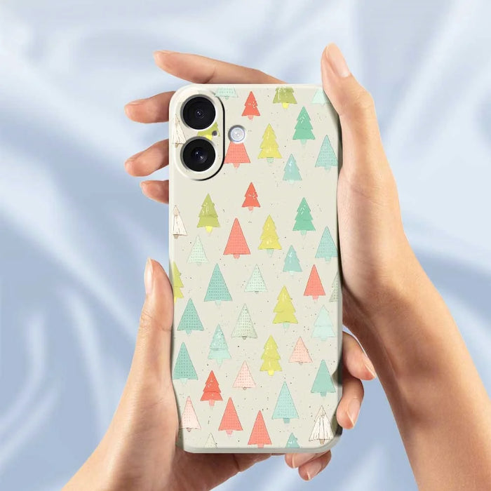 For iPhone 17 Case Colorful Trees Pattern Printing Straight Edge TPU Phone Back Cover - Beige - 6