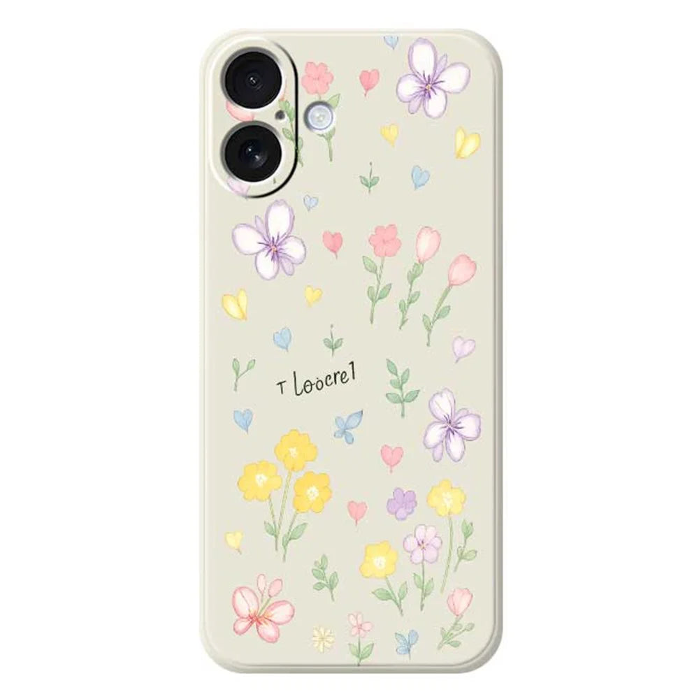 For iPhone 17 Case Small Flowers Pattern Printing Straight Edge TPU Phone Back Cover - Beige - 1