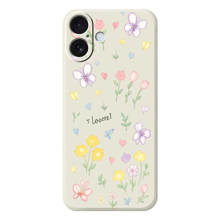 For iPhone 17 Case Small Flowers Pattern Printing Straight Edge TPU Phone Back Cover - Beige - 1