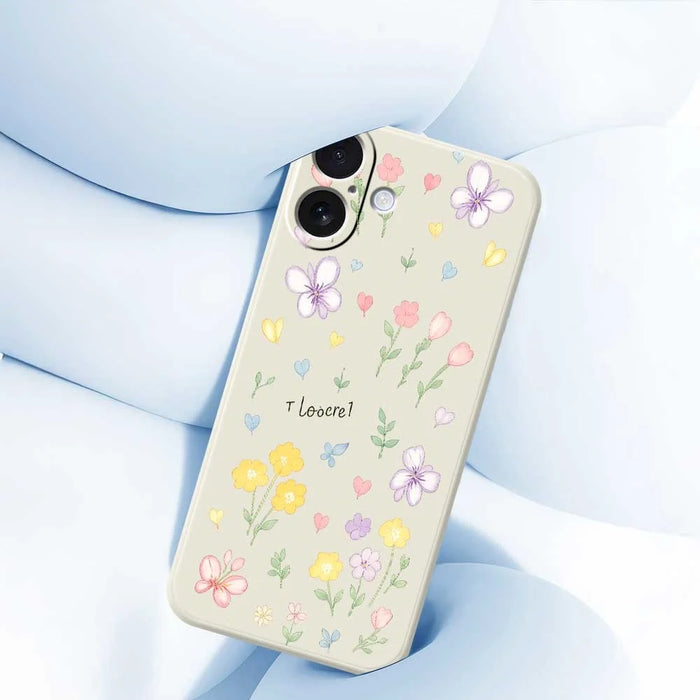 For iPhone 17 Case Small Flowers Pattern Printing Straight Edge TPU Phone Back Cover - Beige - 5
