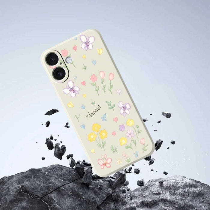 For iPhone 17 Case Small Flowers Pattern Printing Straight Edge TPU Phone Back Cover - Beige - 7