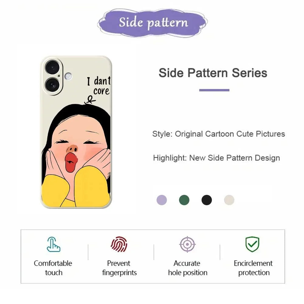 For iPhone 17 Case Girl Holding Face Pattern Printing Straight Edge TPU Phone Back Cover - Beige - 2