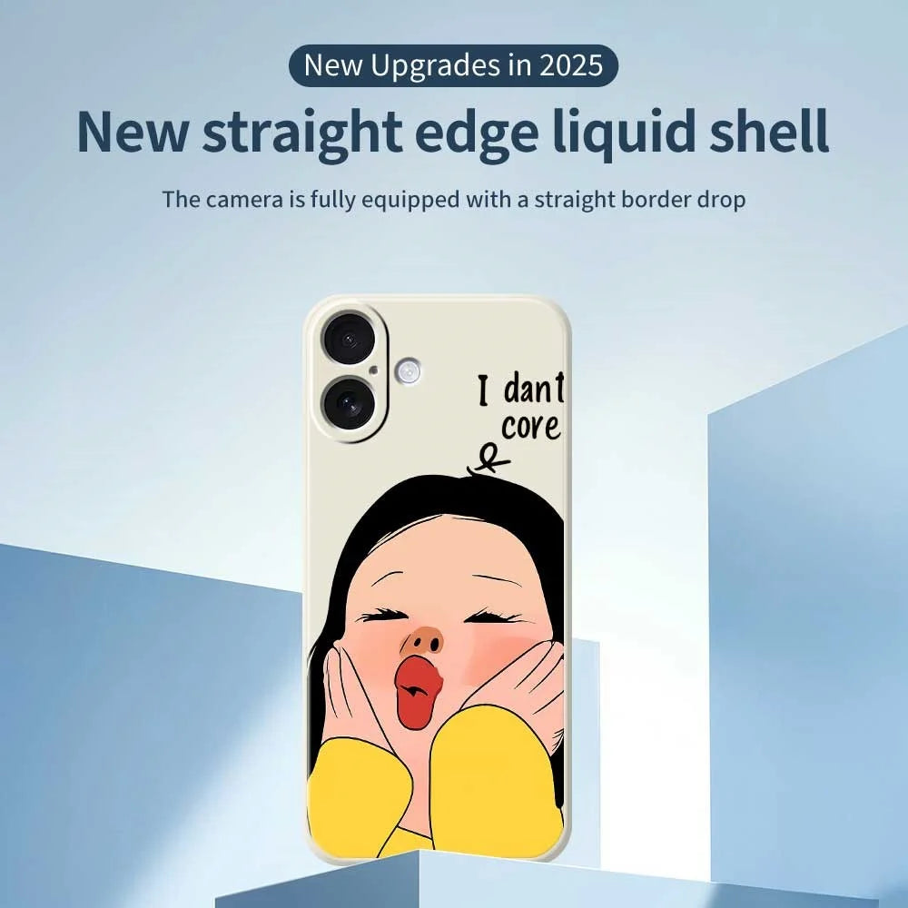 For iPhone 17 Case Girl Holding Face Pattern Printing Straight Edge TPU Phone Back Cover - Beige - 3