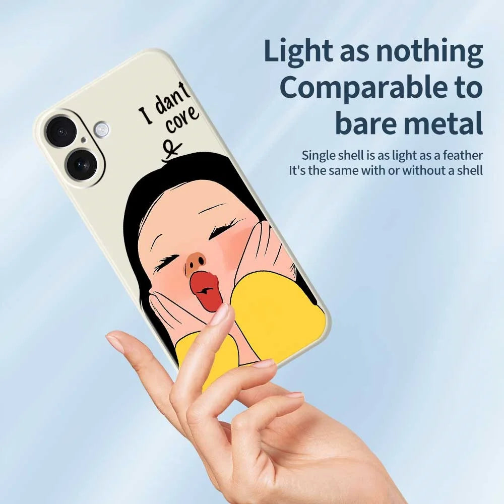For iPhone 17 Case Girl Holding Face Pattern Printing Straight Edge TPU Phone Back Cover - Beige - 4