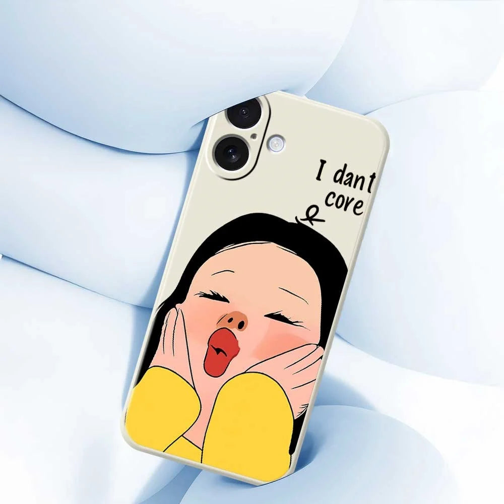 For iPhone 17 Case Girl Holding Face Pattern Printing Straight Edge TPU Phone Back Cover - Beige - 5
