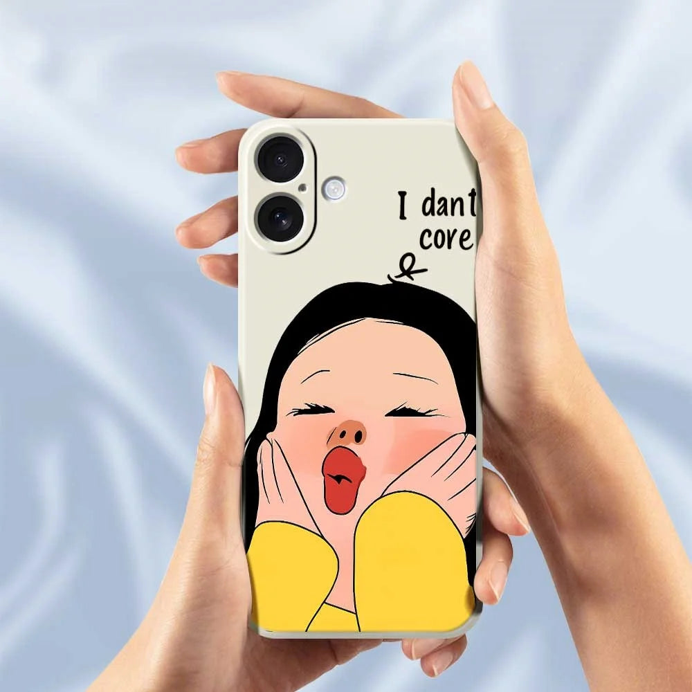 For iPhone 17 Case Girl Holding Face Pattern Printing Straight Edge TPU Phone Back Cover - Beige - 6
