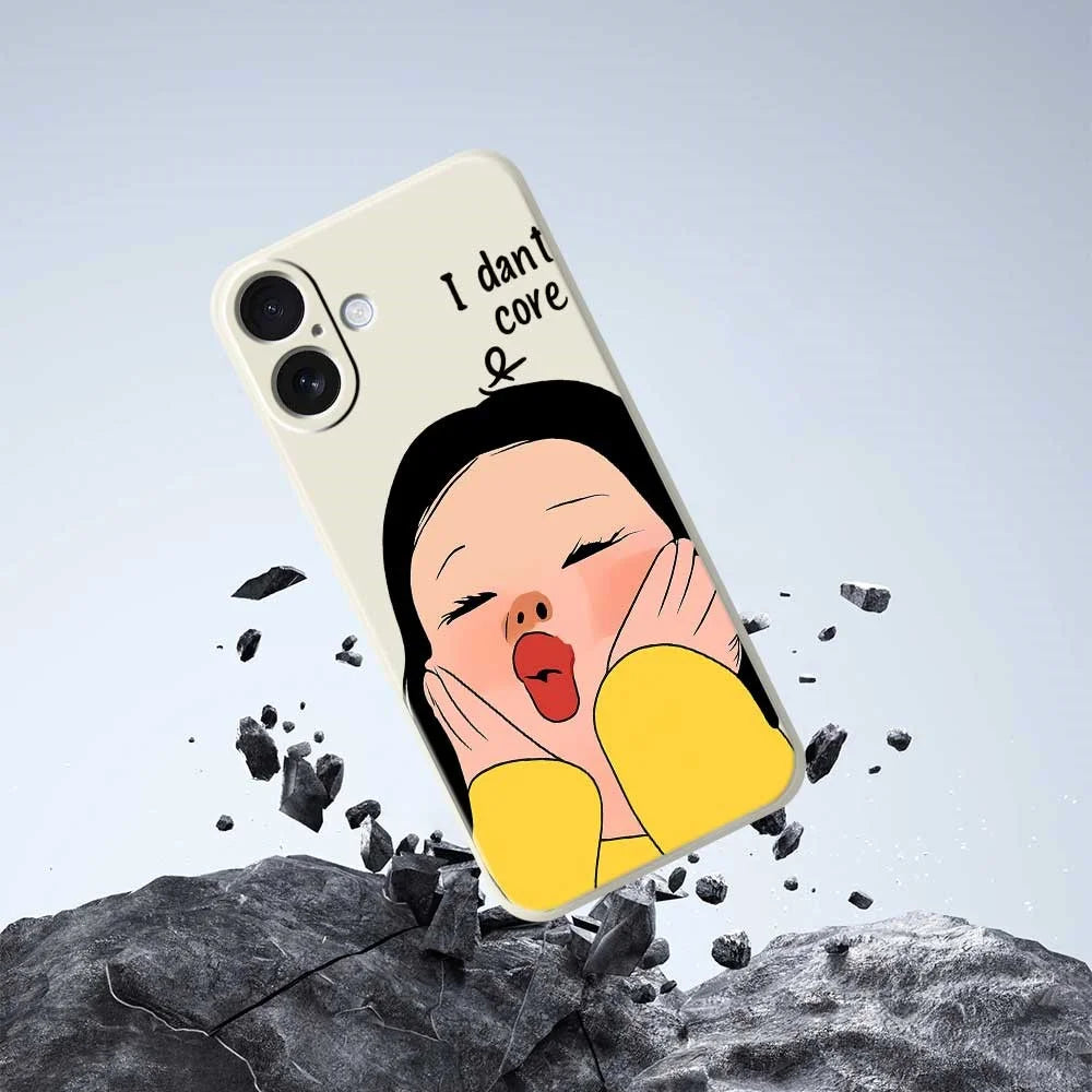 For iPhone 17 Case Girl Holding Face Pattern Printing Straight Edge TPU Phone Back Cover - Beige - 7