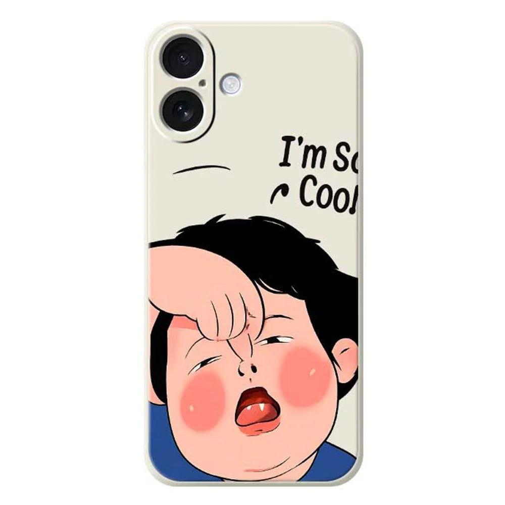 For iPhone 17 Case Make Faces Kid Pattern Printing Straight Edge TPU Phone Back Cover - Beige - 1