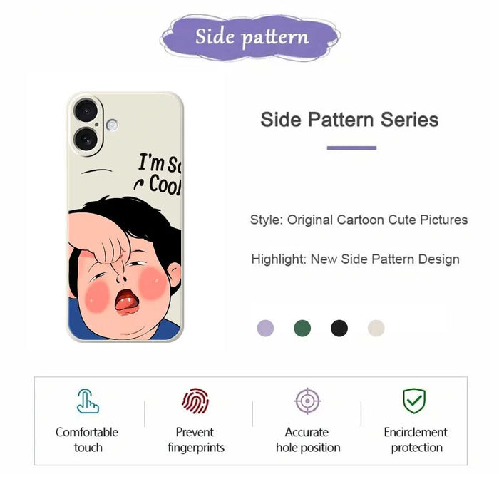 For iPhone 17 Case Make Faces Kid Pattern Printing Straight Edge TPU Phone Back Cover - Beige - 2