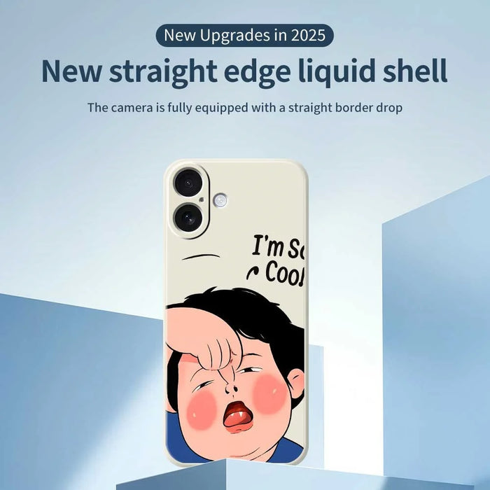 For iPhone 17 Case Make Faces Kid Pattern Printing Straight Edge TPU Phone Back Cover - Beige - 3