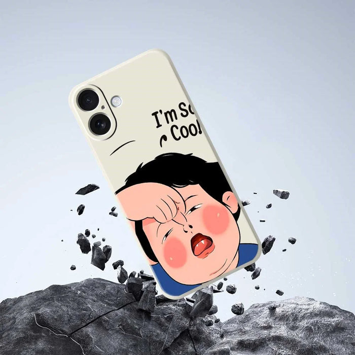 For iPhone 17 Case Make Faces Kid Pattern Printing Straight Edge TPU Phone Back Cover - Beige - 7