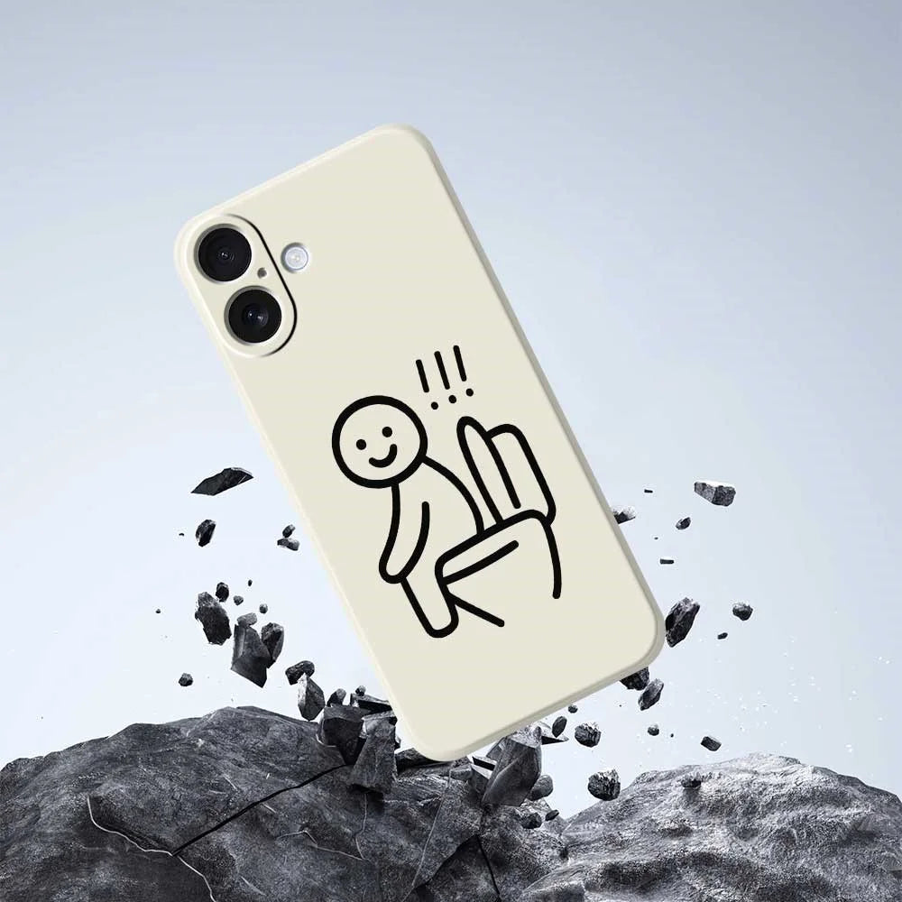 For iPhone 17 Case Stickman Toilet Pattern Printing Straight Edge TPU Phone Back Cover - Beige - 7