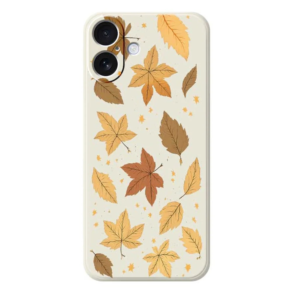 For iPhone 17 Case Maple Leaves Pattern Printing Straight Edge TPU Phone Back Cover - Beige - 1