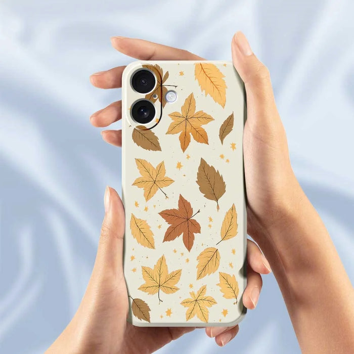 For iPhone 17 Case Maple Leaves Pattern Printing Straight Edge TPU Phone Back Cover - Beige - 6