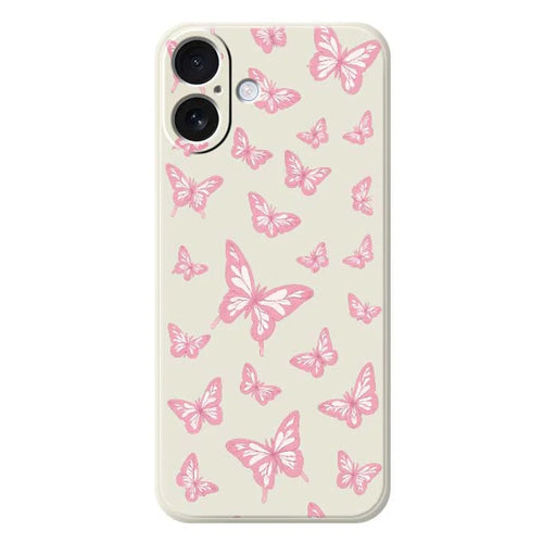 For iPhone 17 Case Pink Butterflies Pattern Printing Straight Edge TPU Phone Back Cover - Beige - 1