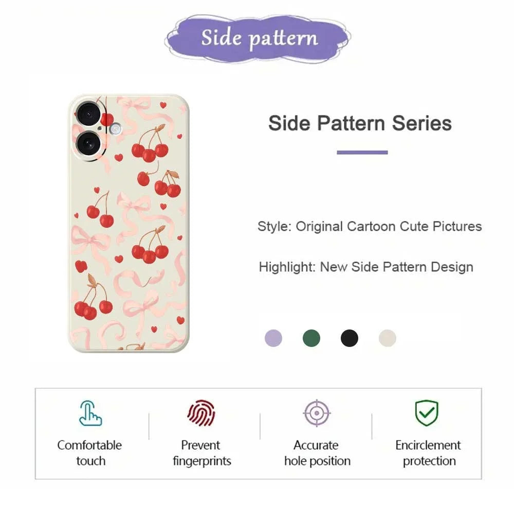 For iPhone 17 Case Big Bow Cherry Pattern Printing Straight Edge TPU Phone Back Cover - Beige - 2
