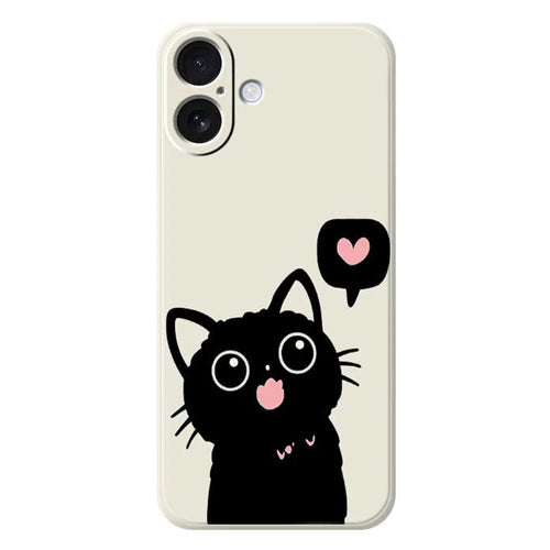 For iPhone 17 Case Love Black Cat Pattern Printing Straight Edge TPU Phone Back Cover - Beige - 1
