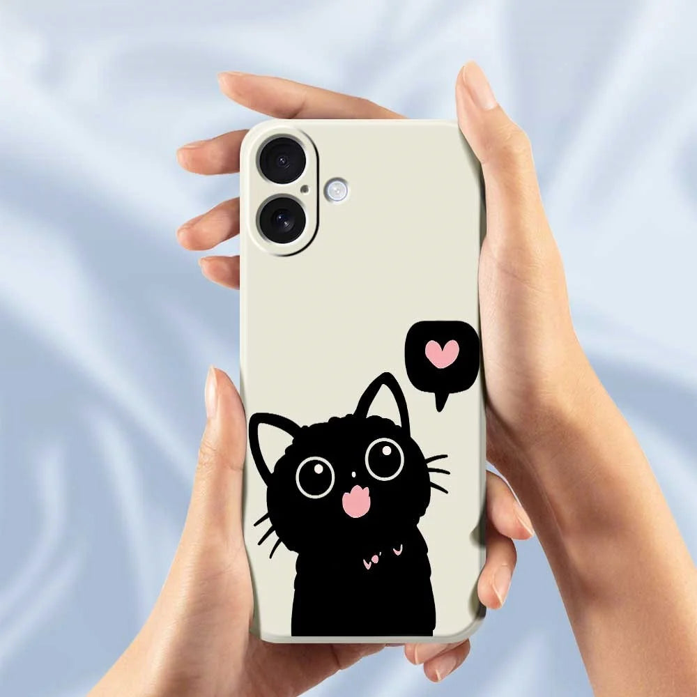 For iPhone 17 Case Love Black Cat Pattern Printing Straight Edge TPU Phone Back Cover - Beige - 6