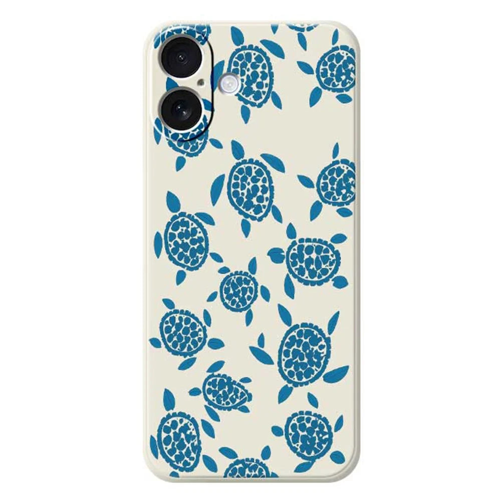 For iPhone 17 Case Blue Turtle Pattern Printing Straight Edge TPU Phone Back Cover - Beige - 1
