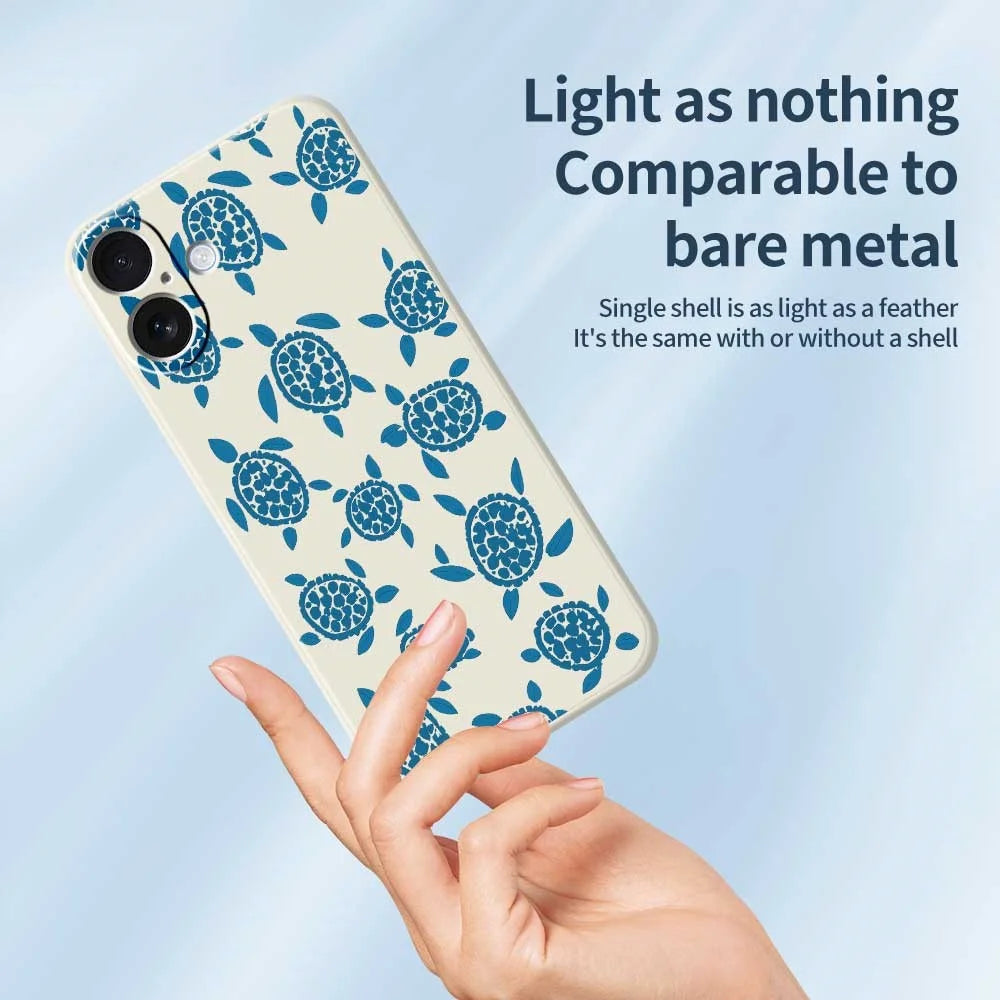 For iPhone 17 Case Blue Turtle Pattern Printing Straight Edge TPU Phone Back Cover - Beige - 4