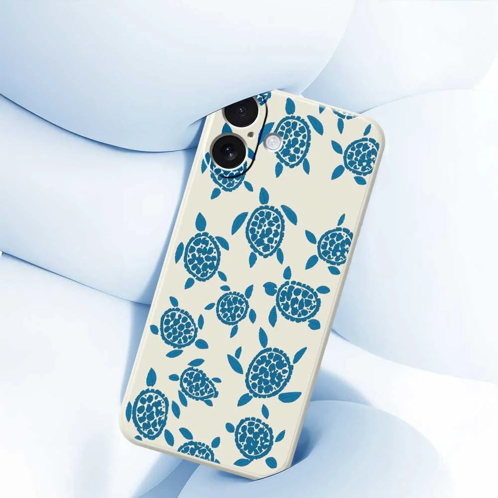 For iPhone 17 Case Blue Turtle Pattern Printing Straight Edge TPU Phone Back Cover - Beige - 5