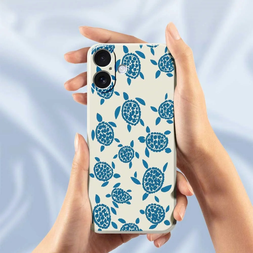 For iPhone 17 Case Blue Turtle Pattern Printing Straight Edge TPU Phone Back Cover - Beige - 6