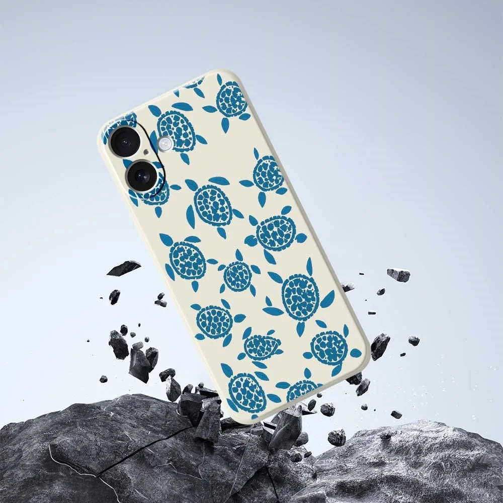 For iPhone 17 Case Blue Turtle Pattern Printing Straight Edge TPU Phone Back Cover - Beige - 7
