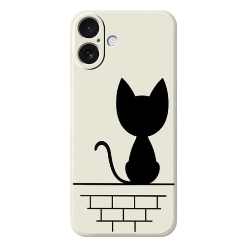 For iPhone 17 Case Black Cat on the Wall Pattern Printing Straight Edge TPU Phone Back Cover - Beige - 1