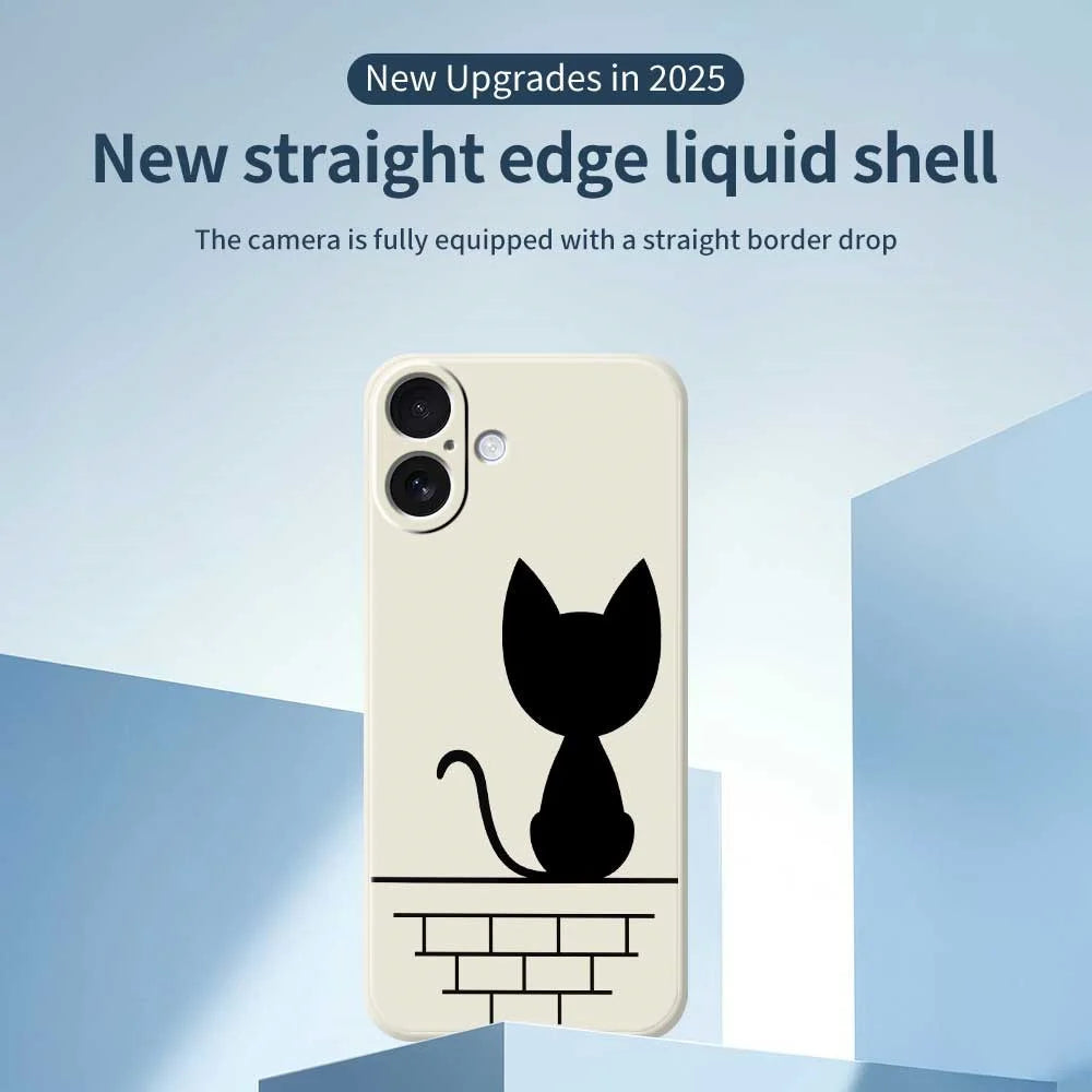 For iPhone 17 Case Black Cat on the Wall Pattern Printing Straight Edge TPU Phone Back Cover - Beige - 3