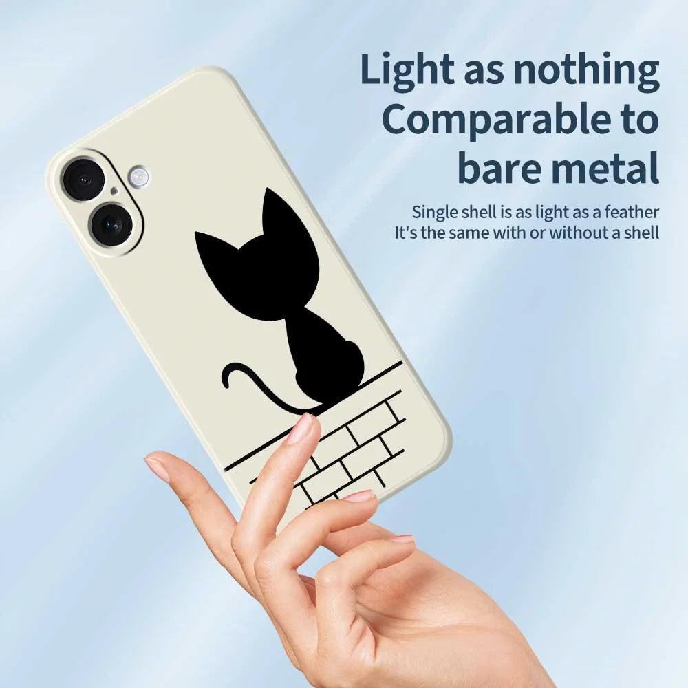 For iPhone 17 Case Black Cat on the Wall Pattern Printing Straight Edge TPU Phone Back Cover - Beige - 4