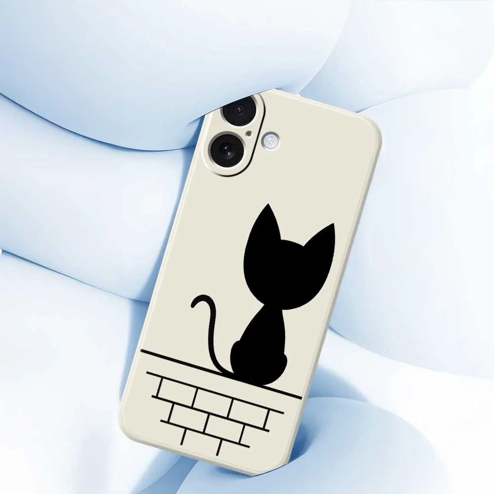 For iPhone 17 Case Black Cat on the Wall Pattern Printing Straight Edge TPU Phone Back Cover - Beige - 5