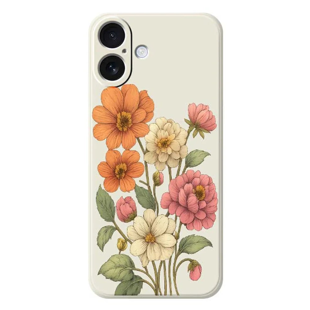 For iPhone 17 Case Beautiful Flowers Pattern Printing Straight Edge TPU Phone Back Cover - Beige - 1