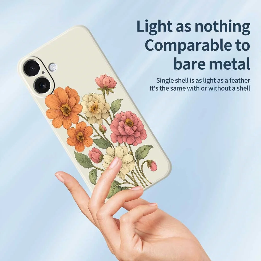 For iPhone 17 Case Beautiful Flowers Pattern Printing Straight Edge TPU Phone Back Cover - Beige - 4