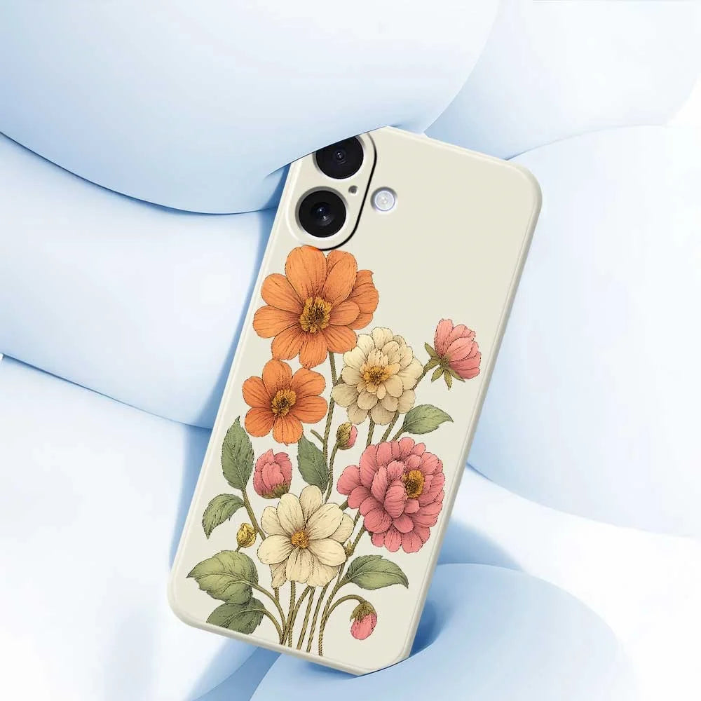 For iPhone 17 Case Beautiful Flowers Pattern Printing Straight Edge TPU Phone Back Cover - Beige - 5