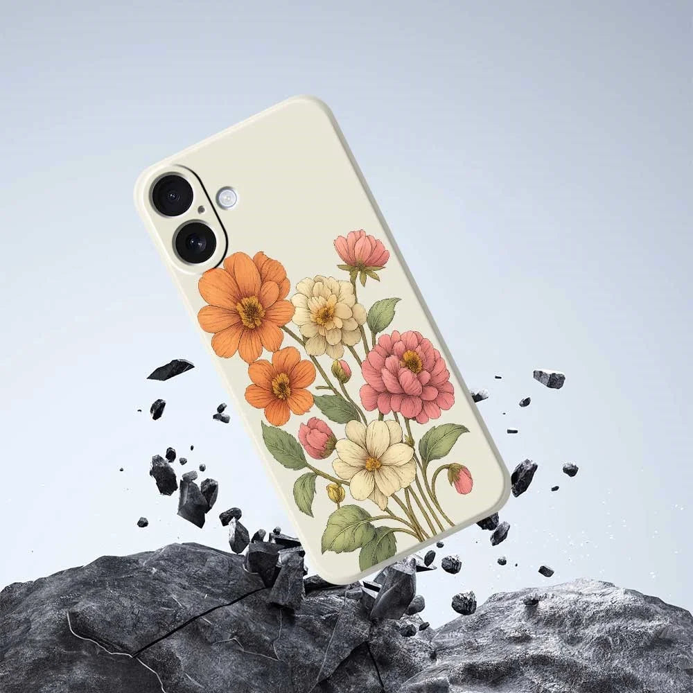 For iPhone 17 Case Beautiful Flowers Pattern Printing Straight Edge TPU Phone Back Cover - Beige - 7