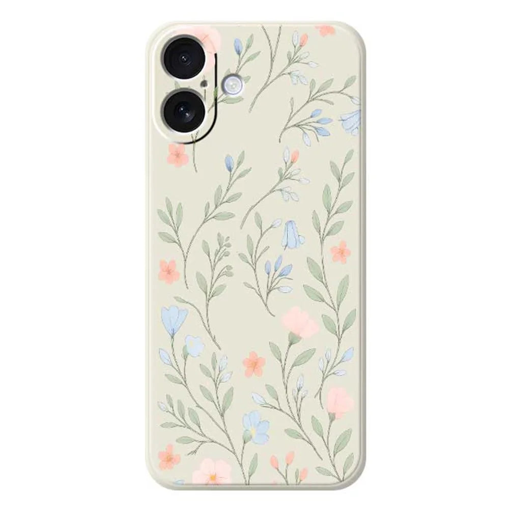 For iPhone 17 Case Pink Blue Flowers Pattern Printing Straight Edge TPU Phone Back Cover - Beige - 1