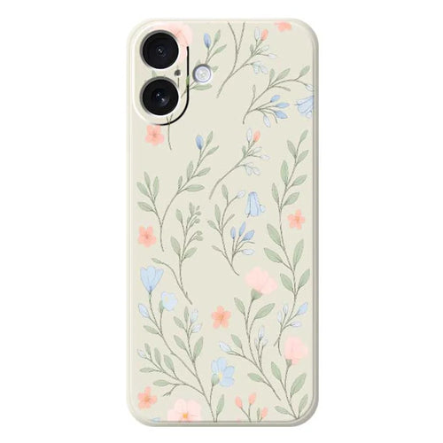 For iPhone 17 Case Pink Blue Flowers Pattern Printing Straight Edge TPU Phone Back Cover - Beige - 1