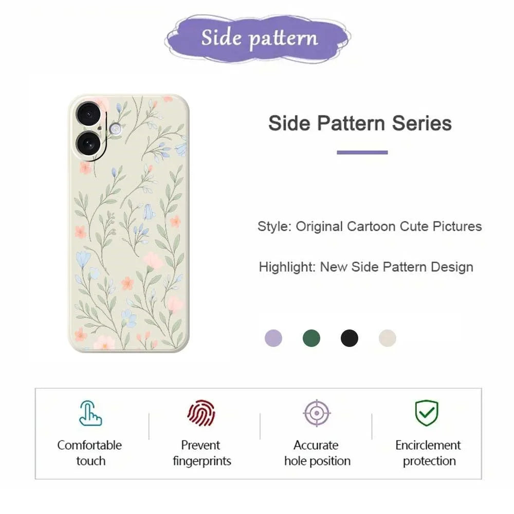For iPhone 17 Case Pink Blue Flowers Pattern Printing Straight Edge TPU Phone Back Cover - Beige - 2