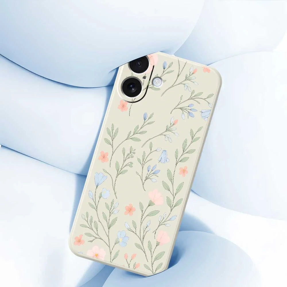 For iPhone 17 Case Pink Blue Flowers Pattern Printing Straight Edge TPU Phone Back Cover - Beige - 5