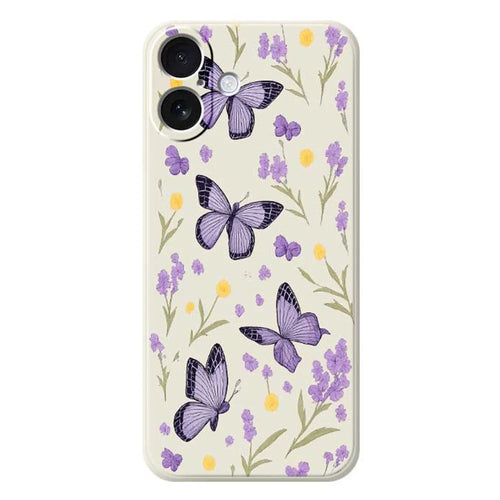 For iPhone 17 Case Purple Butterflies Pattern Printing Straight Edge TPU Phone Back Cover - Beige - 1