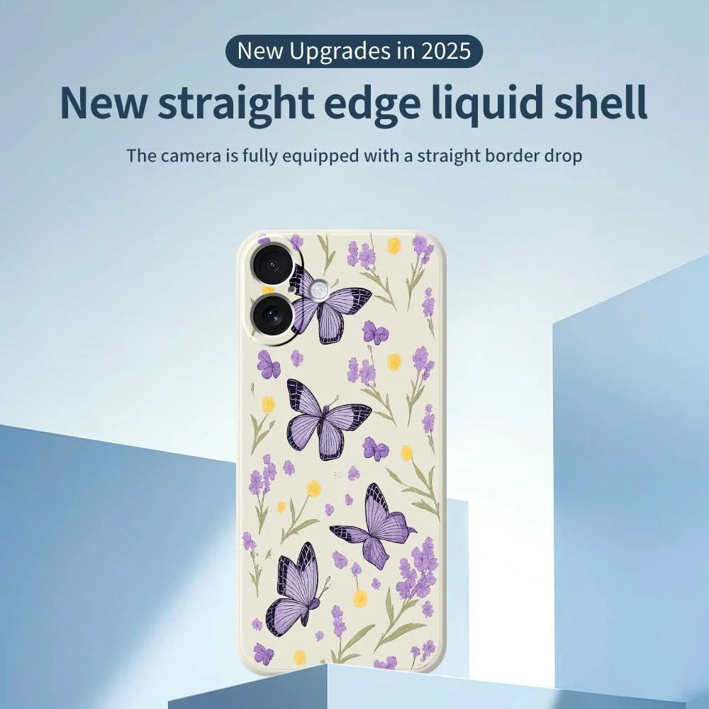 For iPhone 17 Case Purple Butterflies Pattern Printing Straight Edge TPU Phone Back Cover - Beige - 3
