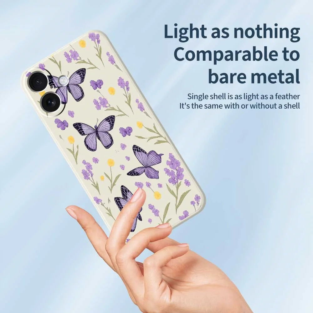 For iPhone 17 Case Purple Butterflies Pattern Printing Straight Edge TPU Phone Back Cover - Beige - 4
