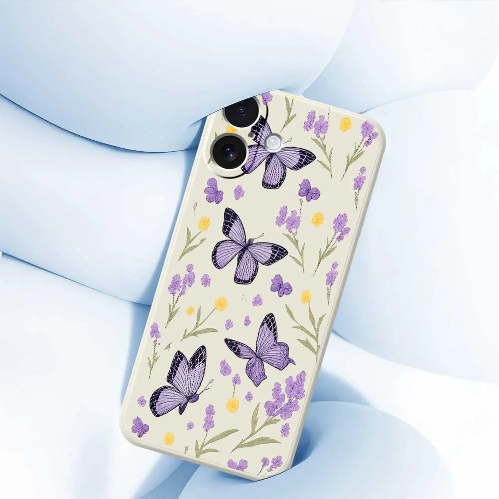 For iPhone 17 Case Purple Butterflies Pattern Printing Straight Edge TPU Phone Back Cover - Beige - 5