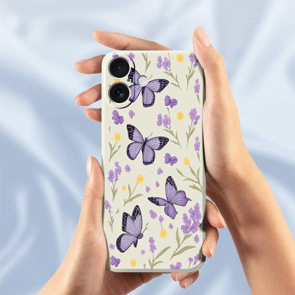 For iPhone 17 Case Purple Butterflies Pattern Printing Straight Edge TPU Phone Back Cover - Beige - 6