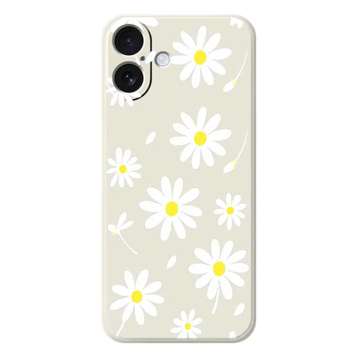 For iPhone 17 Case White Daisy Pattern Printing Straight Edge TPU Phone Back Cover - Beige - 1