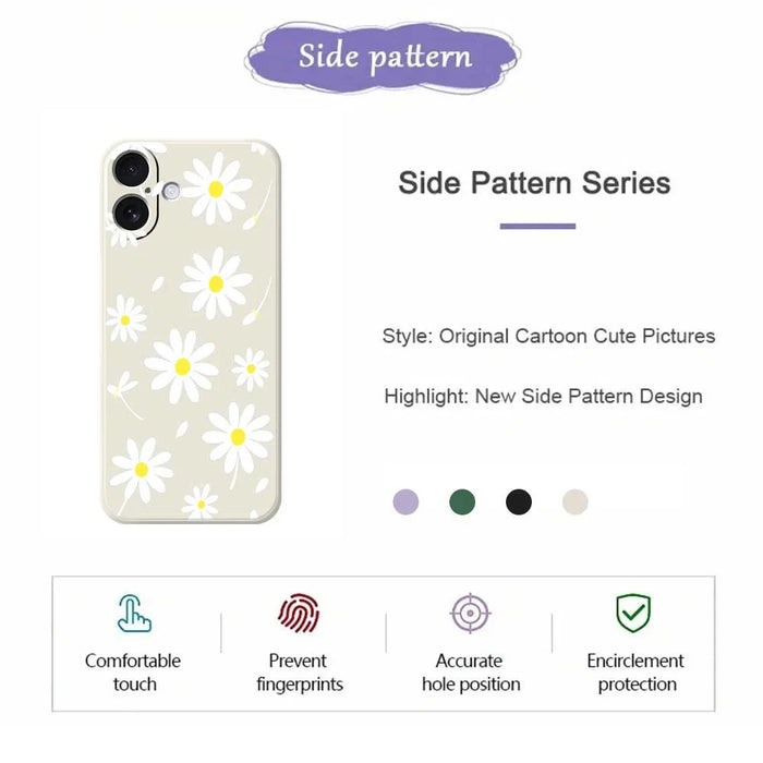 For iPhone 17 Case White Daisy Pattern Printing Straight Edge TPU Phone Back Cover - Beige - 2