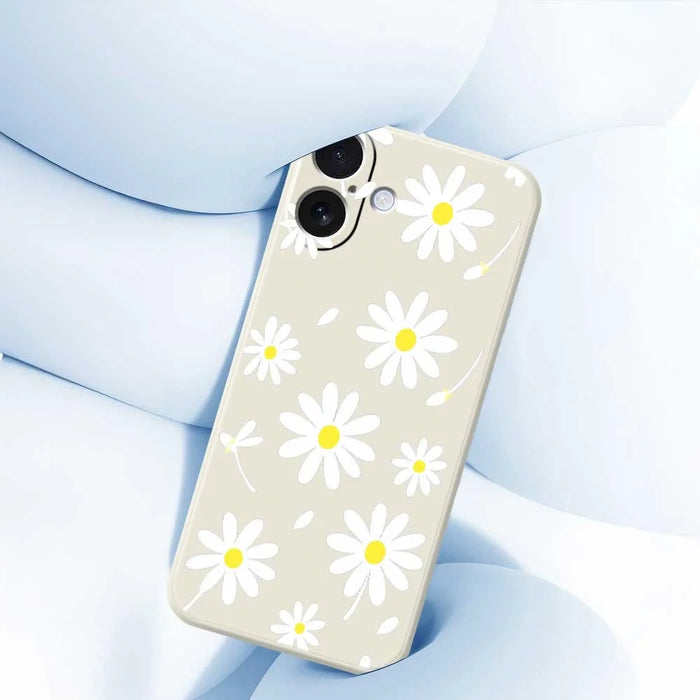 For iPhone 17 Case White Daisy Pattern Printing Straight Edge TPU Phone Back Cover - Beige - 5