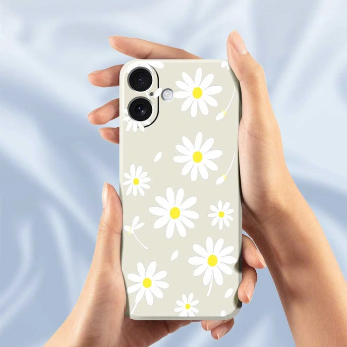 For iPhone 17 Case White Daisy Pattern Printing Straight Edge TPU Phone Back Cover - Beige - 6