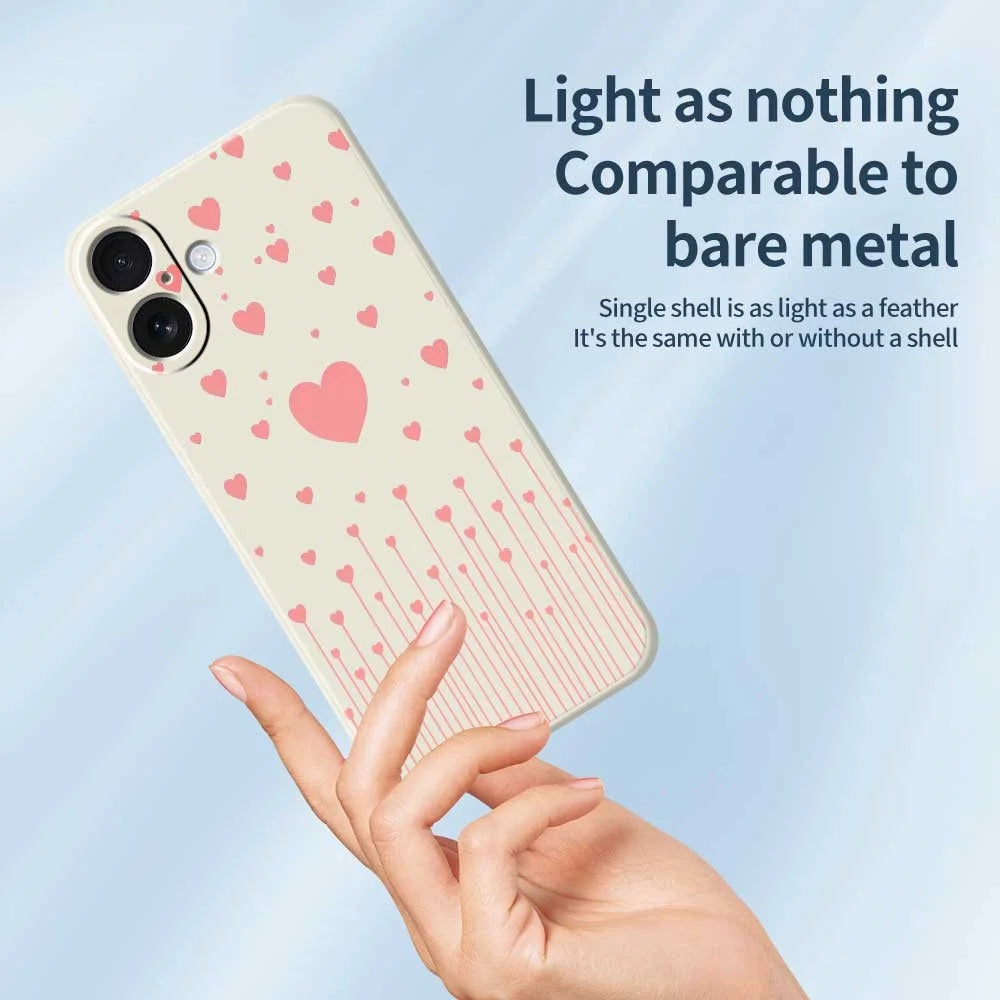 For iPhone 17 Case Pink Love Pattern Printing Straight Edge TPU Phone Back Cover - Beige - 4