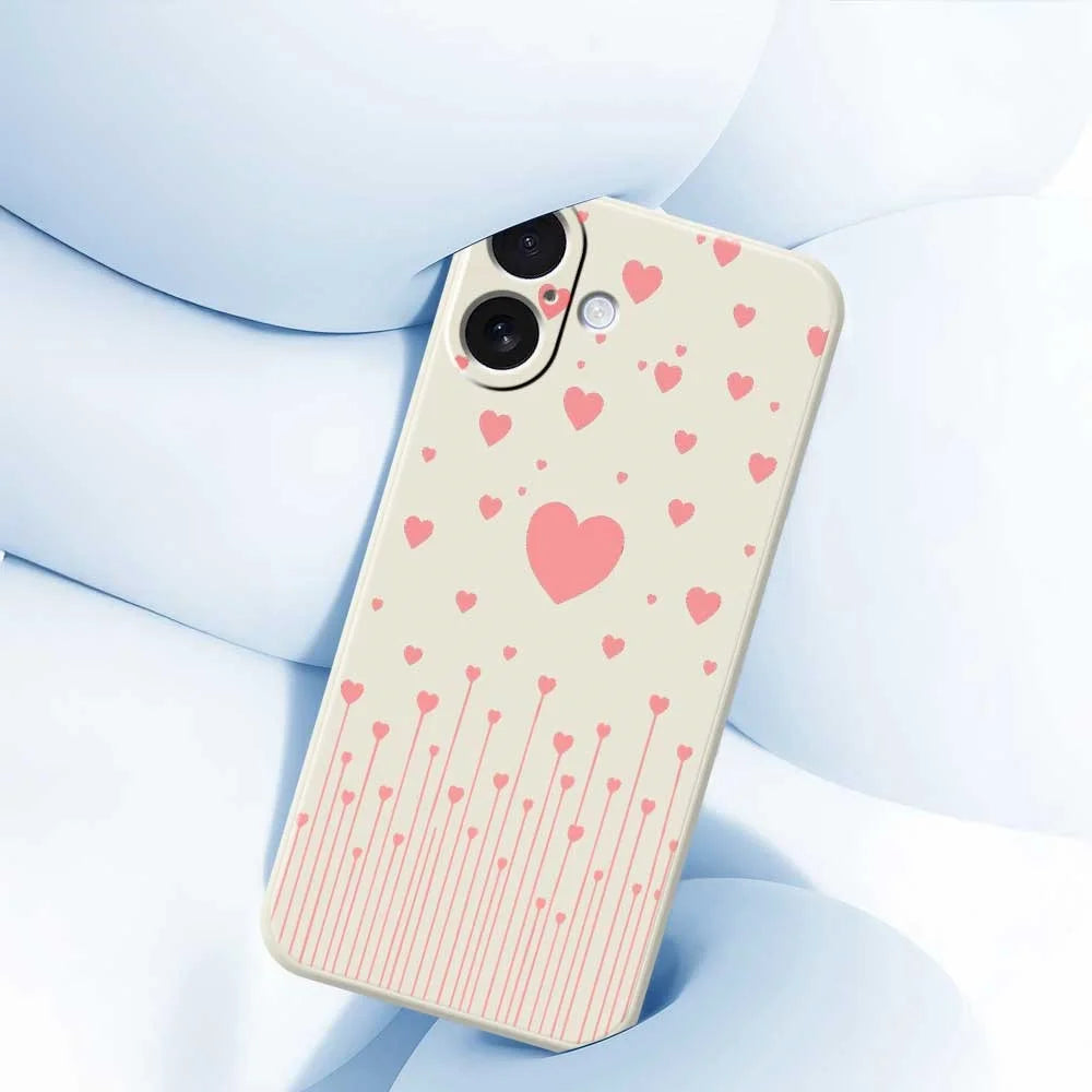 For iPhone 17 Case Pink Love Pattern Printing Straight Edge TPU Phone Back Cover - Beige - 5